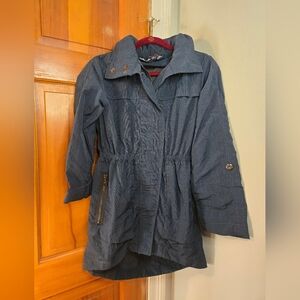 Seven7 Women's Rain Parka Stowable Hood Double Closure Blue & Black Sz XS